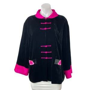 NEW Puyu Fashion Pink Black Velvet Vintage Chinese Mandarin Jacket Size L